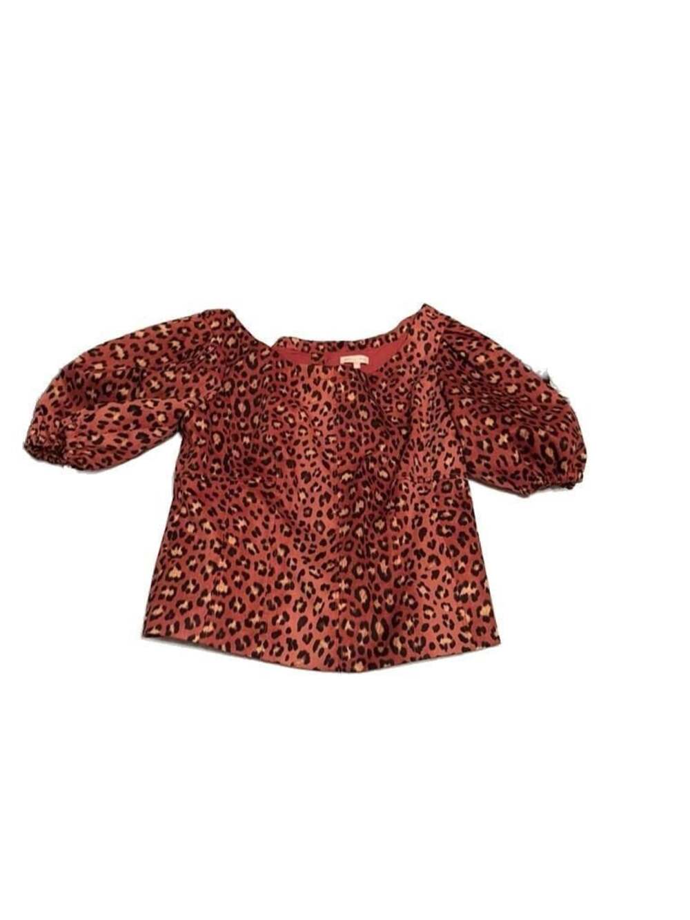 Rebecca Taylor Henna Red Leopard Print Cotton Puff Sleeve Top Blouse